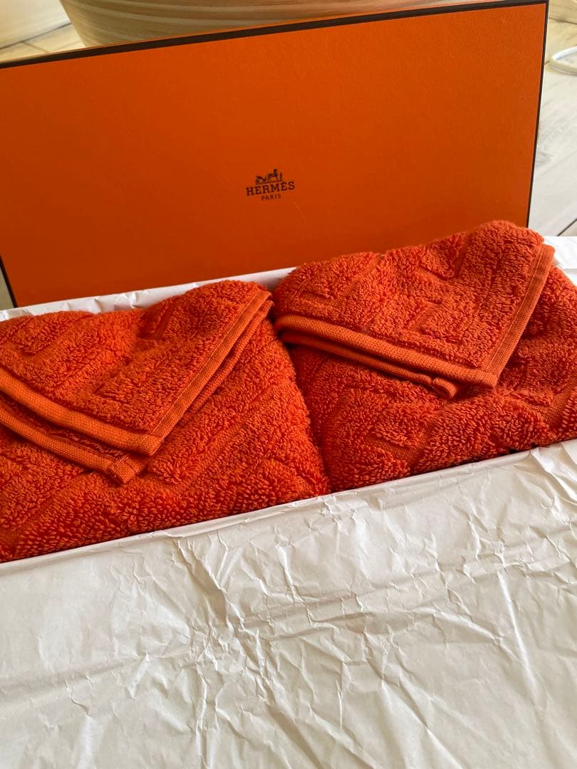 HERMES オレンジ タオル 2枚セット
