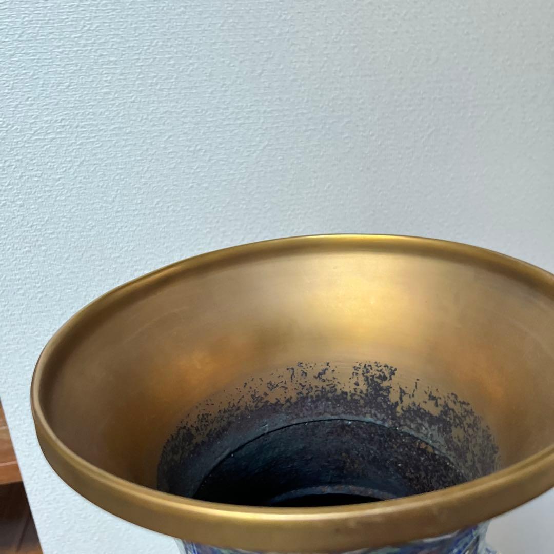 青色波模様ドラゴン陶器フラワーベース