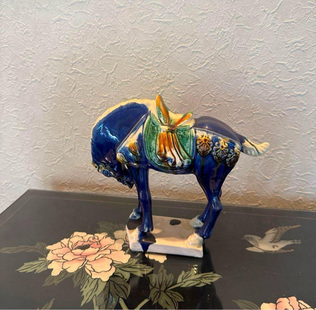 陶器製馬の置物 4体セット中国洛陽美術陶器 唐 三彩 馬置物・人形