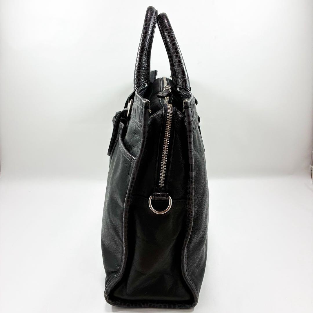 STEFANO MANO ステファノマーノ　クロコ型押し　レザー　ビジネスバッグ