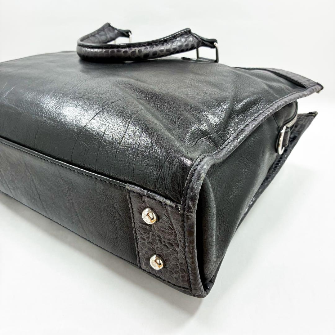 STEFANO MANO ステファノマーノ　クロコ型押し　レザー　ビジネスバッグ