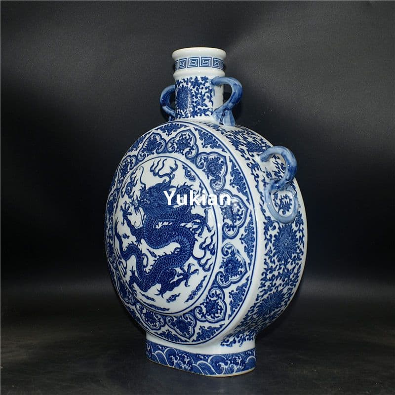 青花龍鳳呈祥瓶 水養花瓶 陶磁器 現代工芸品 美術品 装飾品