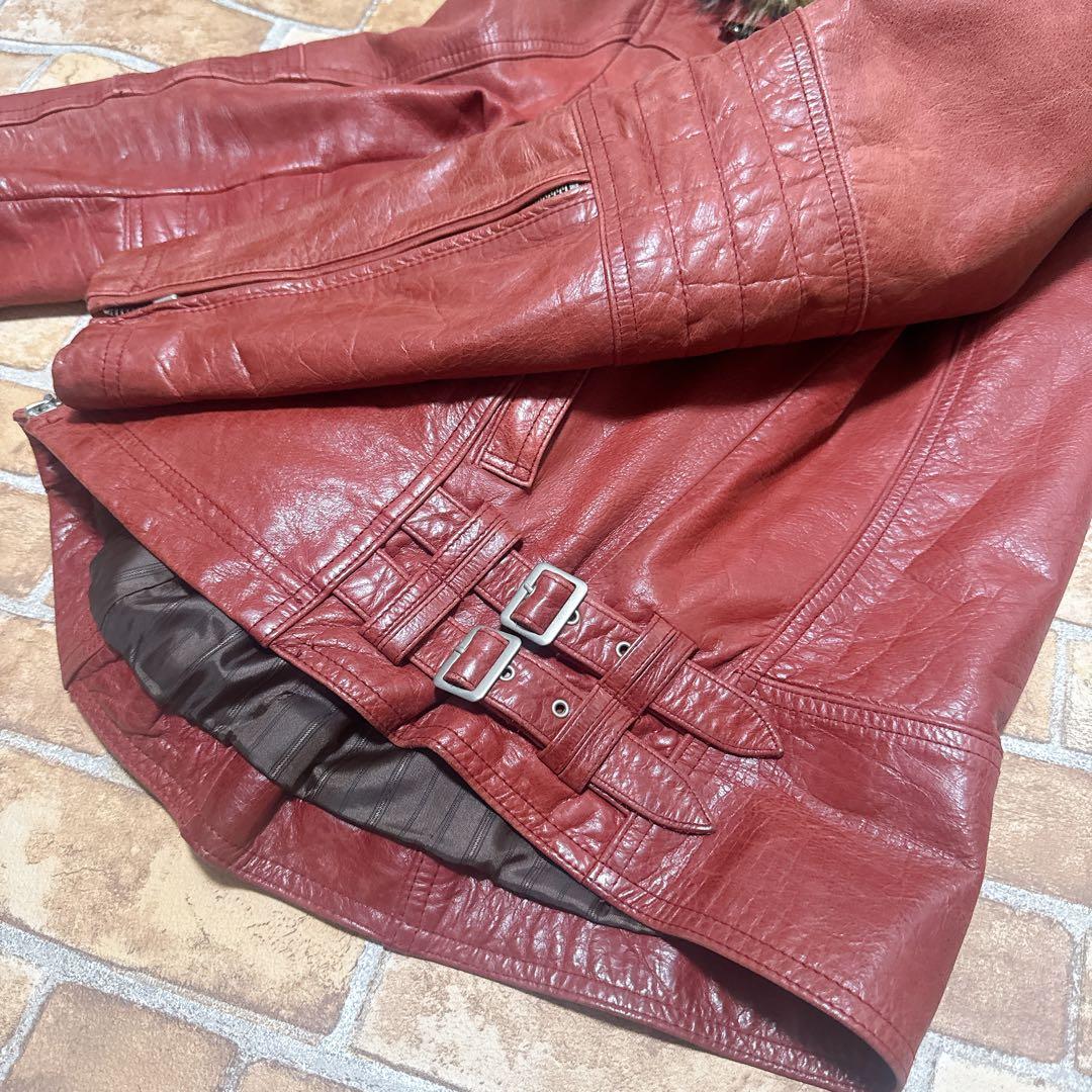 レザージャケット バッファロー 赤 ワインレッド ファー 50 XL Y2K