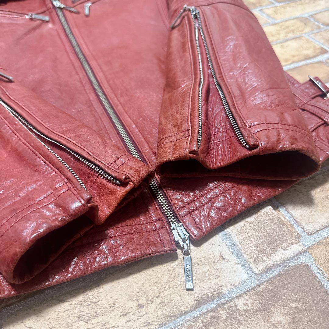 レザージャケット バッファロー 赤 ワインレッド ファー 50 XL Y2K