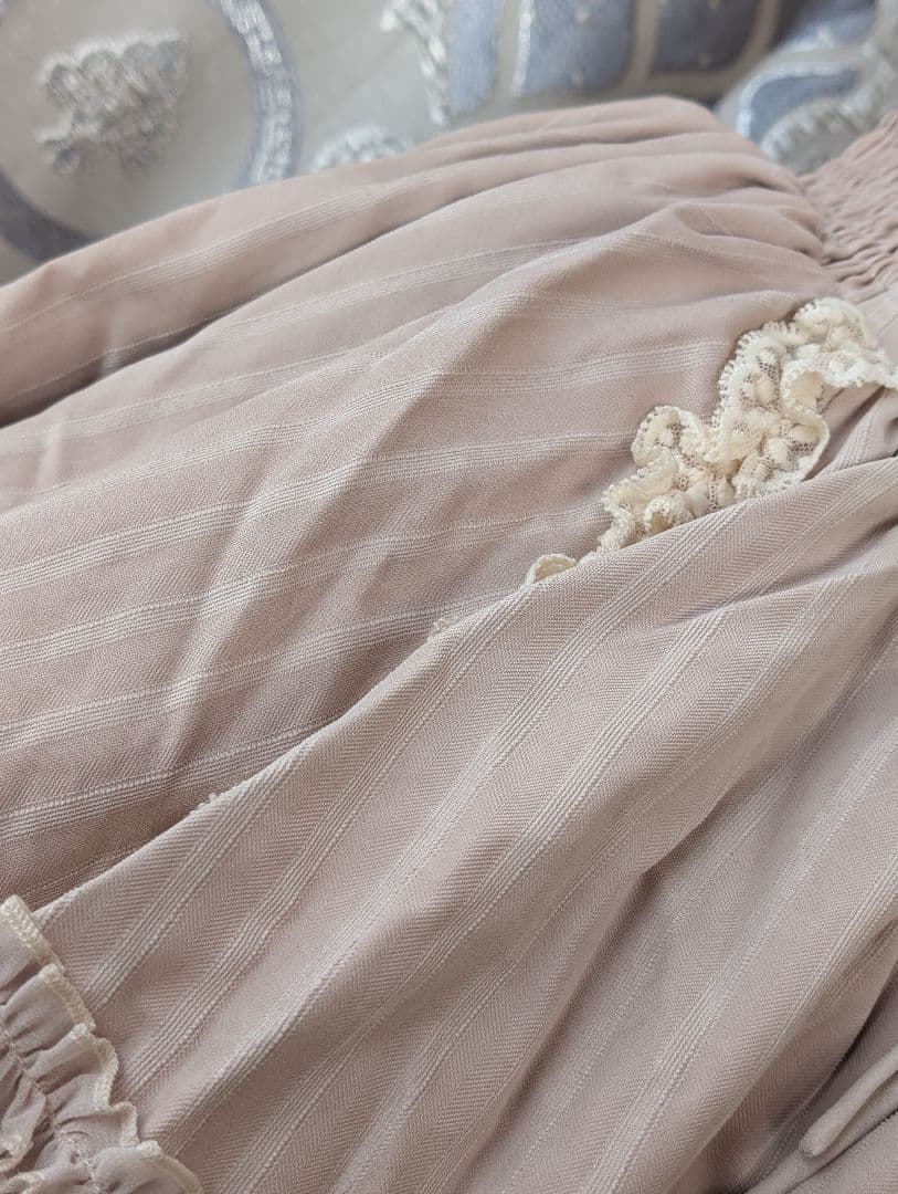 星箱works オースティン ストライプ柄 レースフリル スカート 生成