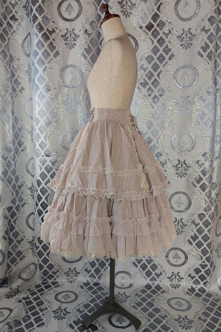 星箱works オースティン ストライプ柄 レースフリル スカート 生成