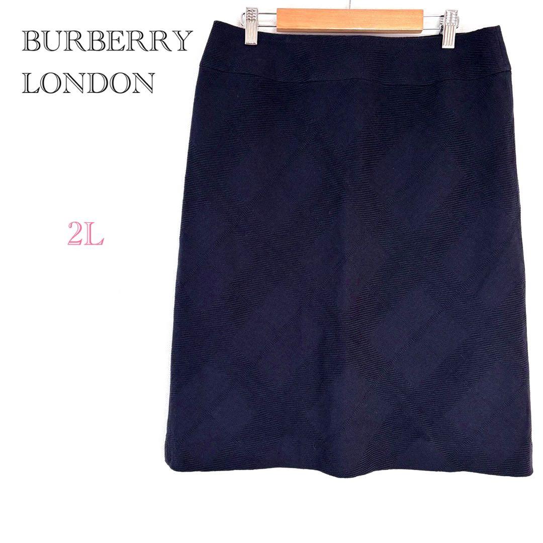 ▼バーバリーロンドン【2L】膝丈タイトルカート チェック柄大きいサイズ キュプラ