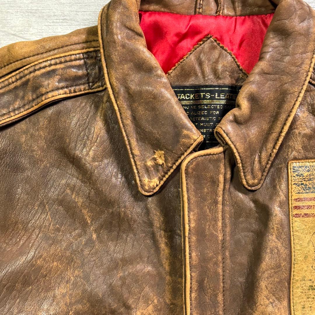 90's✨レザージャケット　A-2 羊革　ラムレザー　ショート丈　短丈　M