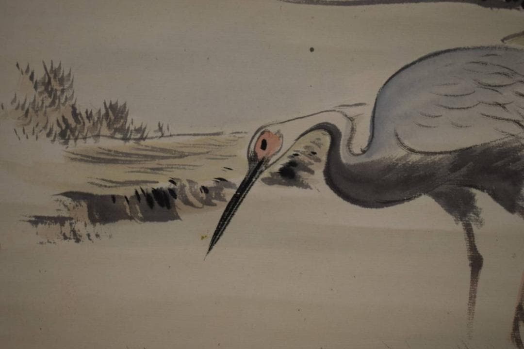 真作/荒木寛畝/山水双鶴図/布袋屋掛軸HH-810