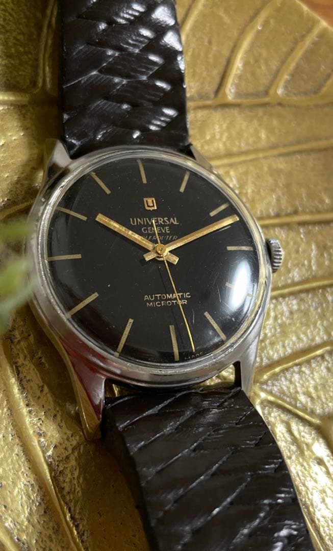 【超初期ジェンタデザイン】ユニバーサルジュネーブ Polerouter 黒文字盤