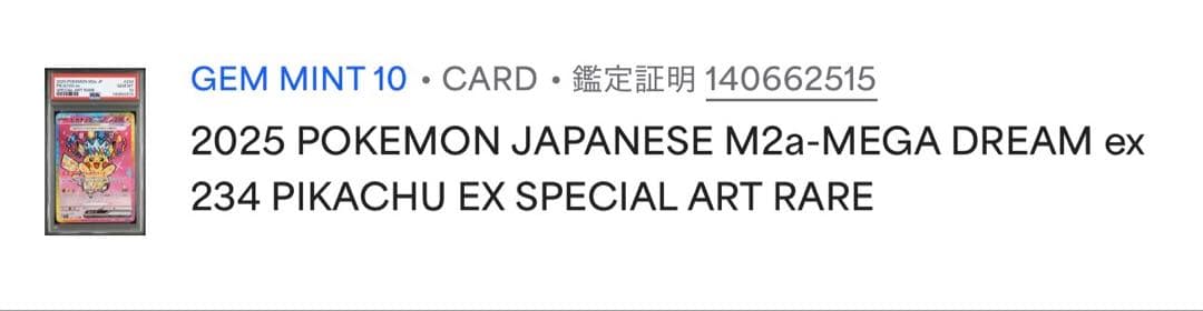 ピカチュウ　ex SAR PSA10 メガドリーム