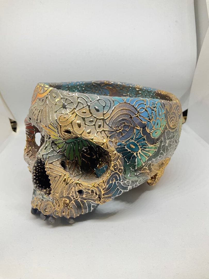 丸岡和吾×篠崎裕美子　コラボ　ドクロ　抹茶碗　プラチナ