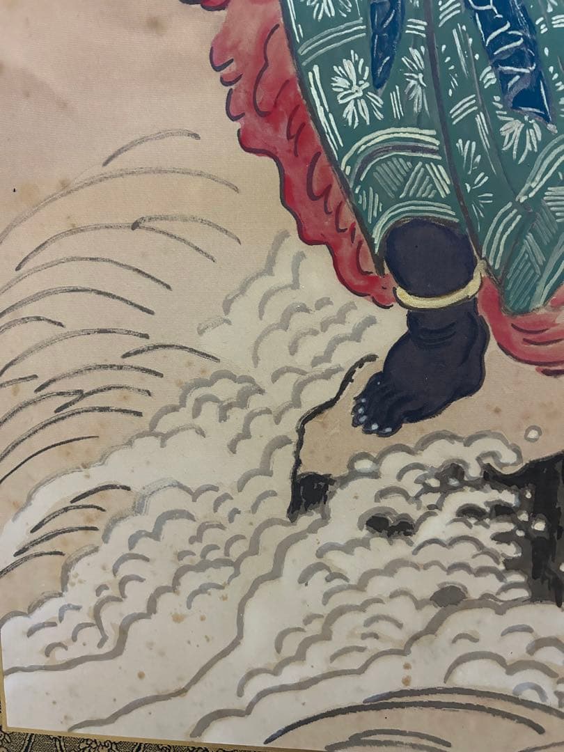 希少品・額装付 不動明王 仏画 アンティーク 130cm×60cm 開運・魔除け