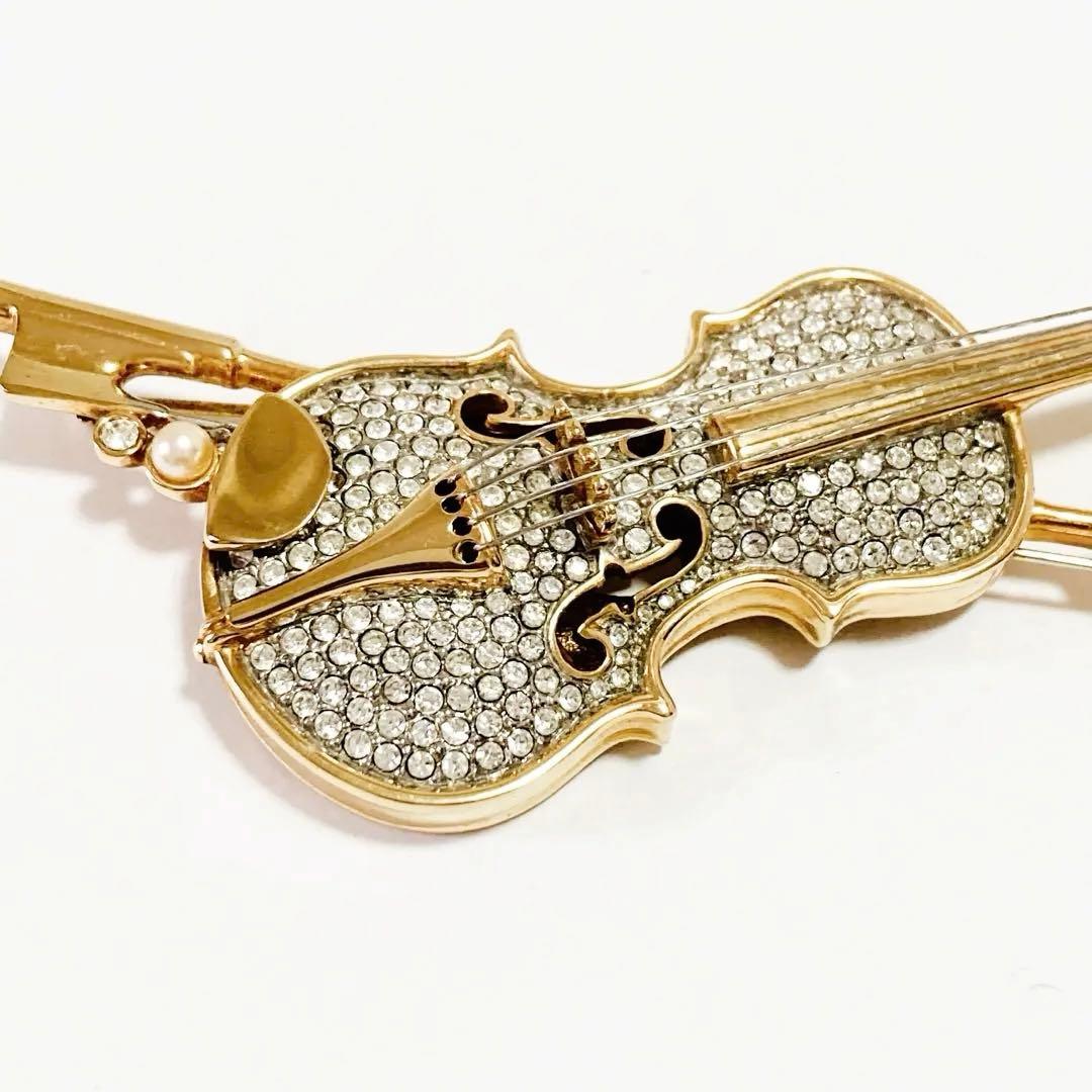 SWAROVSKI バイオリン ラインストーン 楽器 ブローチ F252068