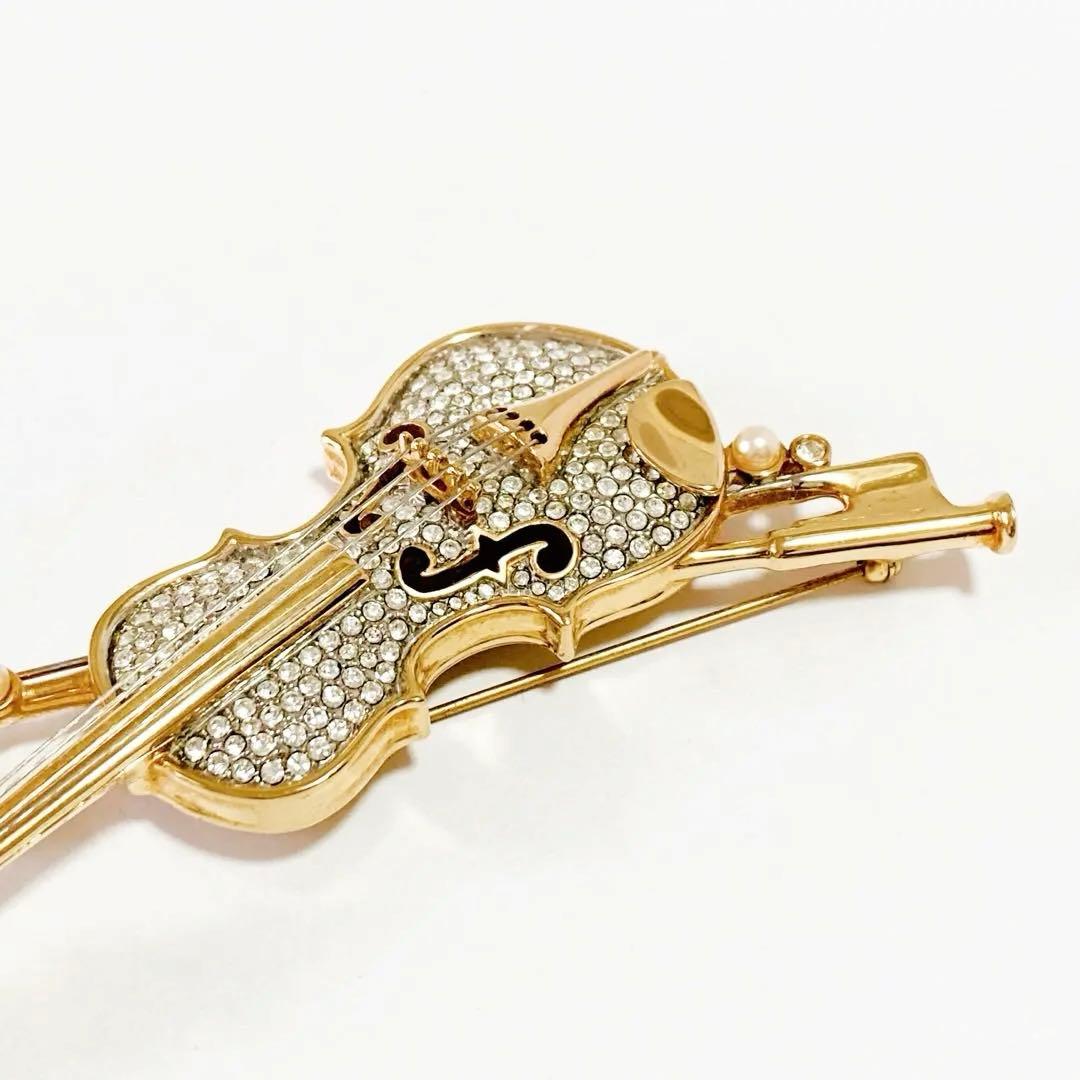 SWAROVSKI バイオリン ラインストーン 楽器 ブローチ F252068