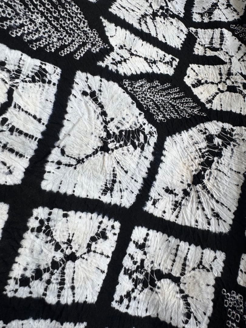 有松絞り 白黒 葉柄 浴衣 単品 着丈たっぷり高身長の方にも　トールサイズ