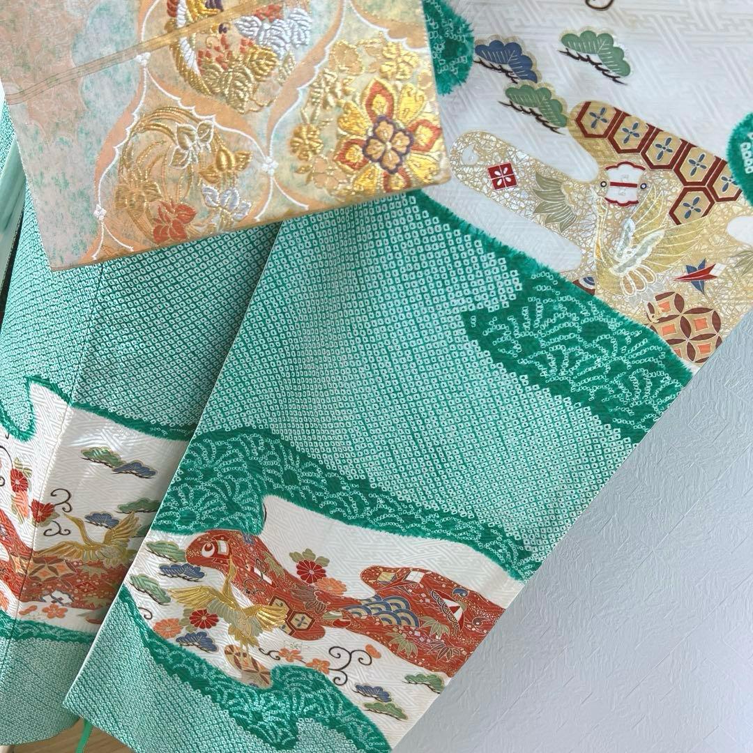 461 振袖フルセット 正絹 緑 グリーン 絞り 金彩 駒刺繍 やまと レトロ