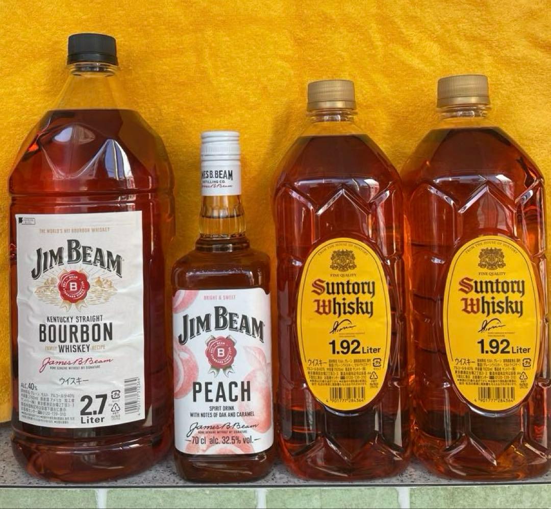 ジムビーム2.7L & ピーチ 0.7L & サントリー角1.92L x2