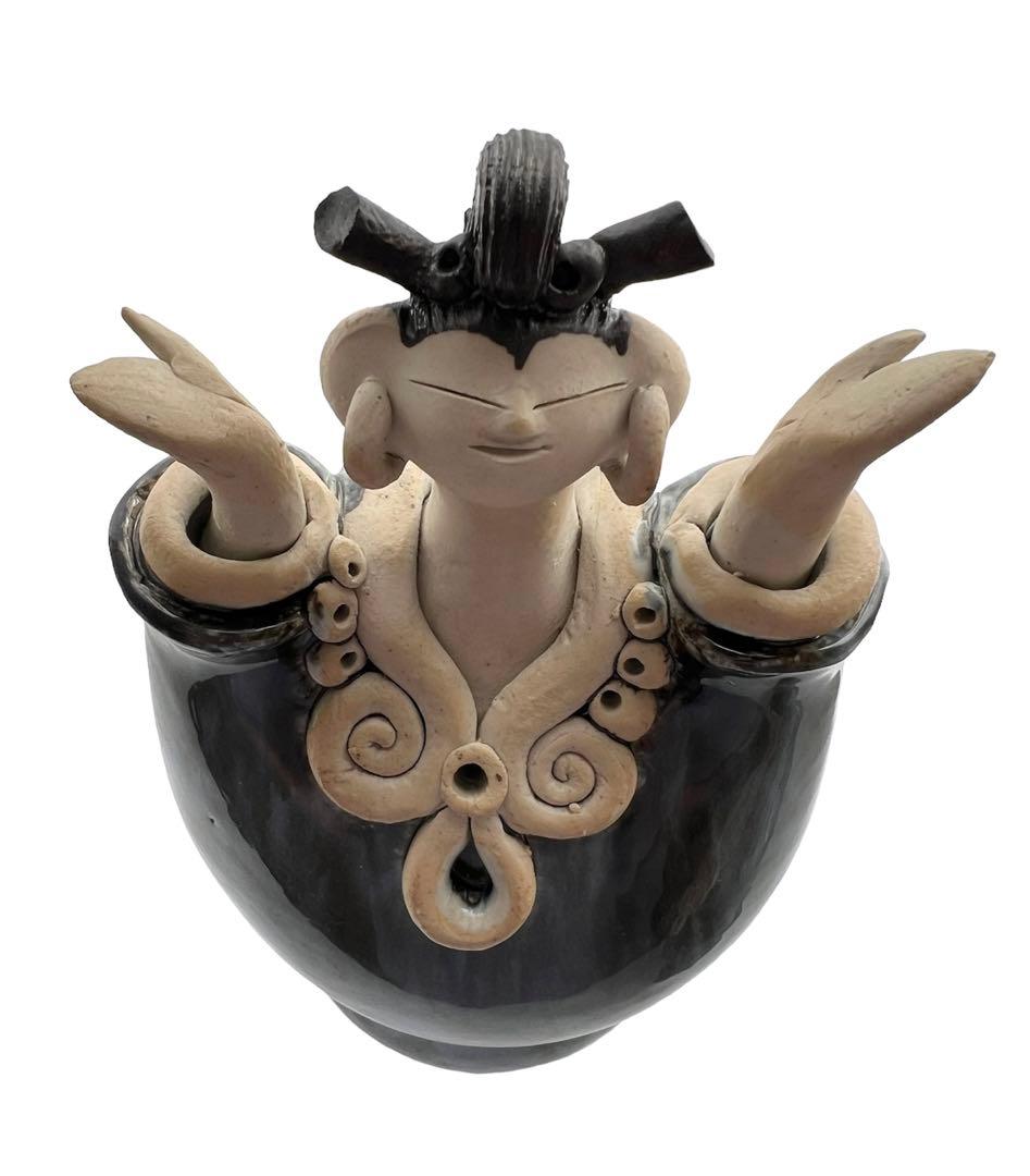 【美品】森元青芳 砥部焼　壺人形　青芳窯　念ずれば花ひらく