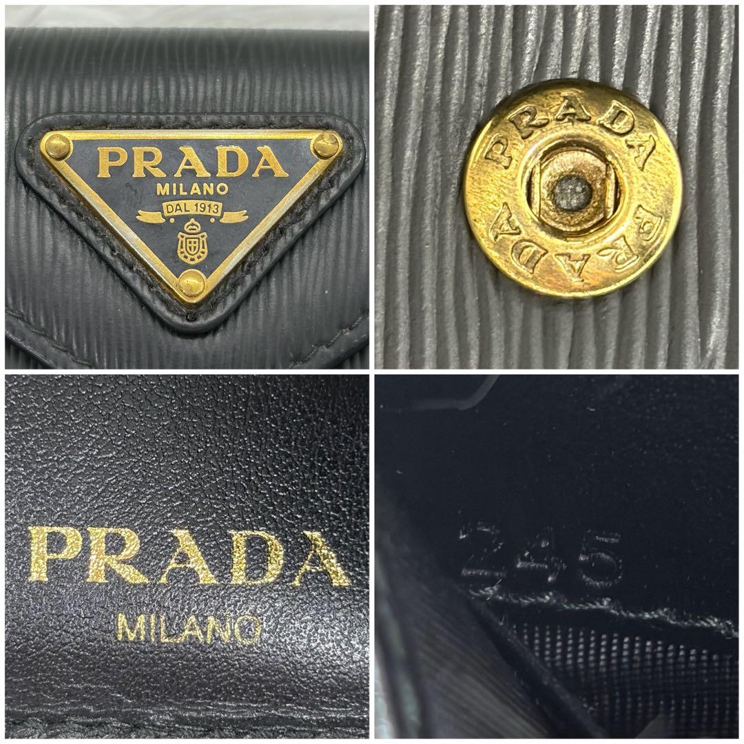 RFID搭載/美品✨プラダ　三つ折り財布 サフィアーノ 三角ロゴ　レザー　黒