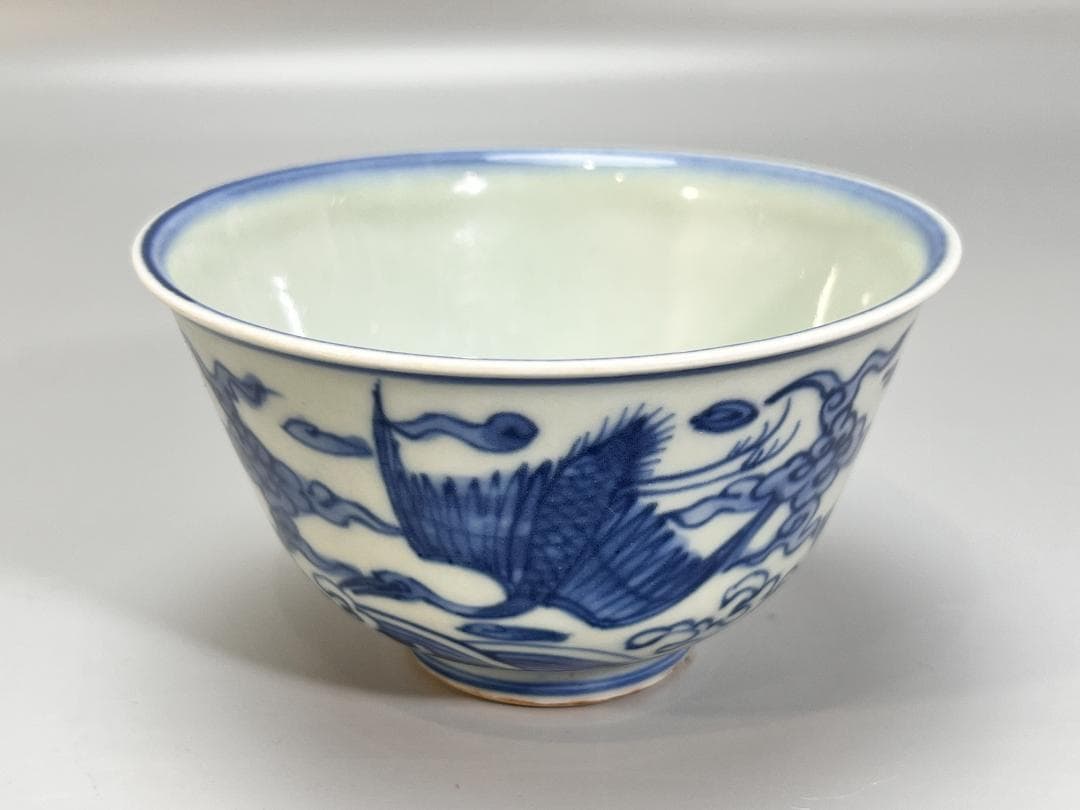 中国美術 明時代 青花鳳紋碗 染付碗 共箱 明 万暦年 古董品 尊 高6.5cm