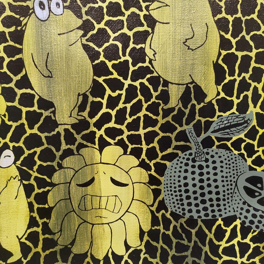 内山田画廊　s6号　アクリル画 キャラクターと花のデザイン