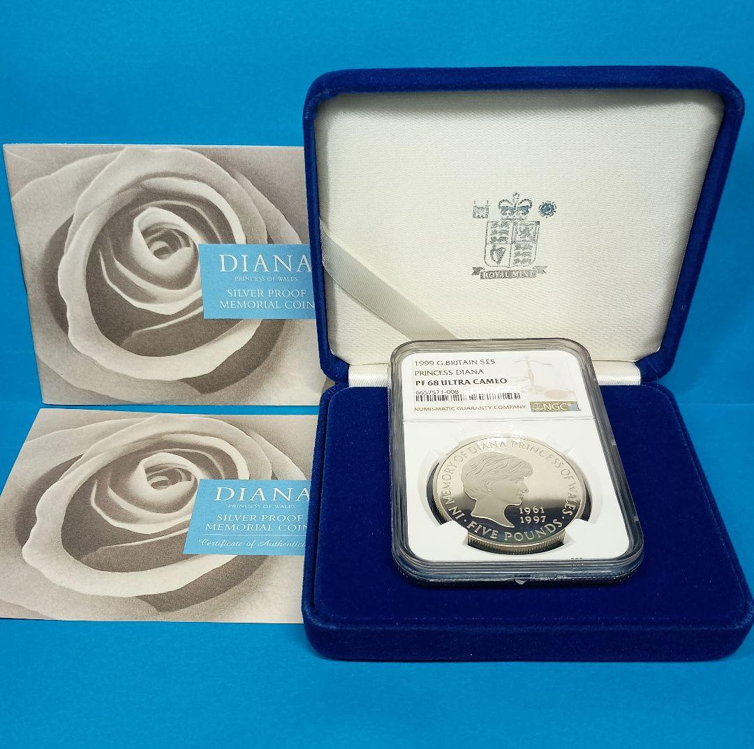 1999 イギリス ダイアナ追悼 5ポンド プルーフ銀貨 NGC PF68UC㉔