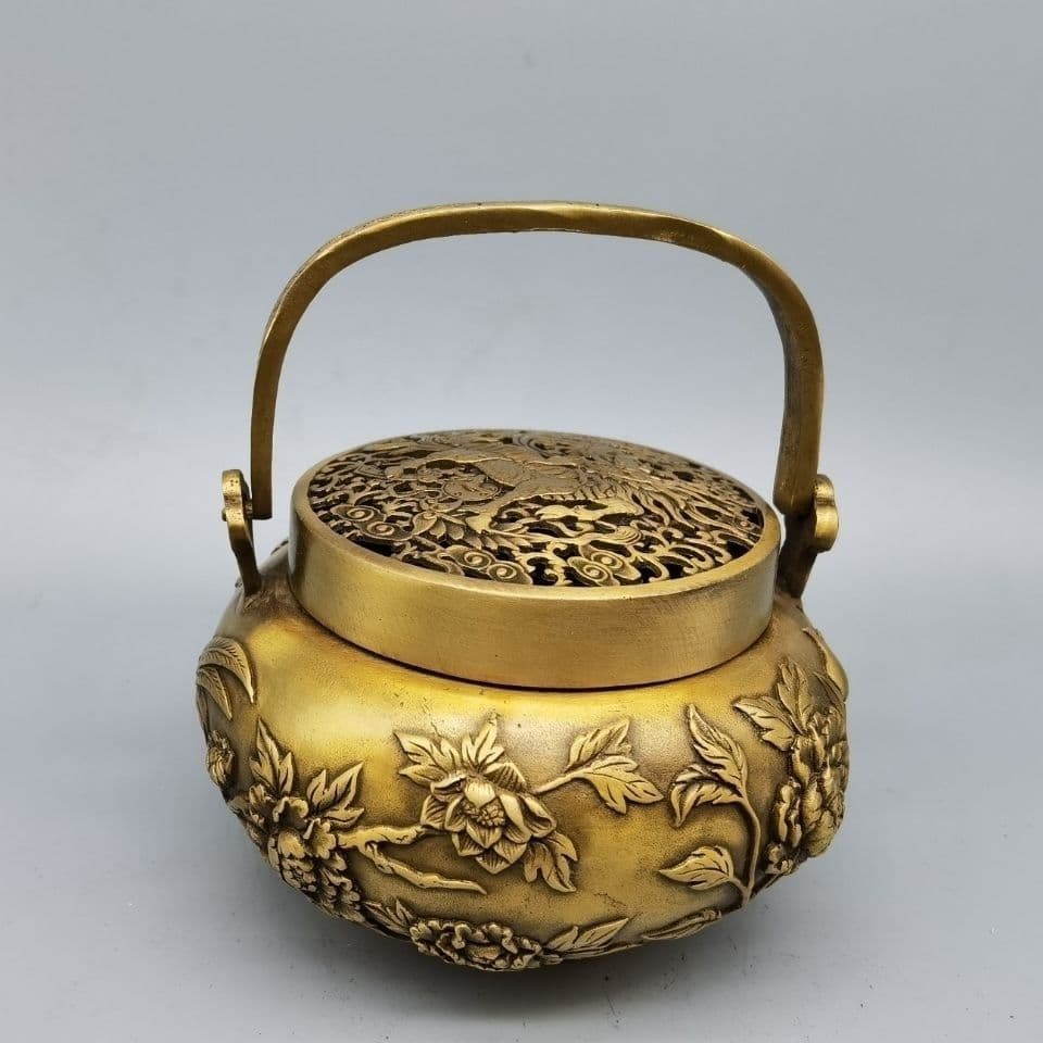 銅器 麒麟暖手炉 花鳥香薫炉 香道具 装飾品 工芸品 置物