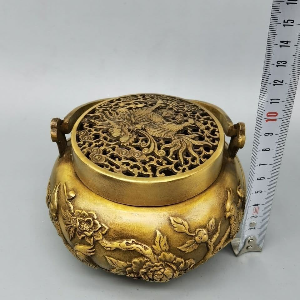 銅器 麒麟暖手炉 花鳥香薫炉 香道具 装飾品 工芸品 置物
