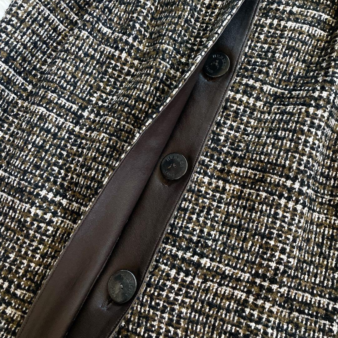 希少✨美品【エルメス】カシミヤウールツイードラップスカート シルク ブラウン34