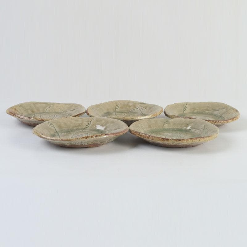 和食器　茶懐石　幸兵衛窯　灰釉　銘々皿　五客　共箱　N　9396