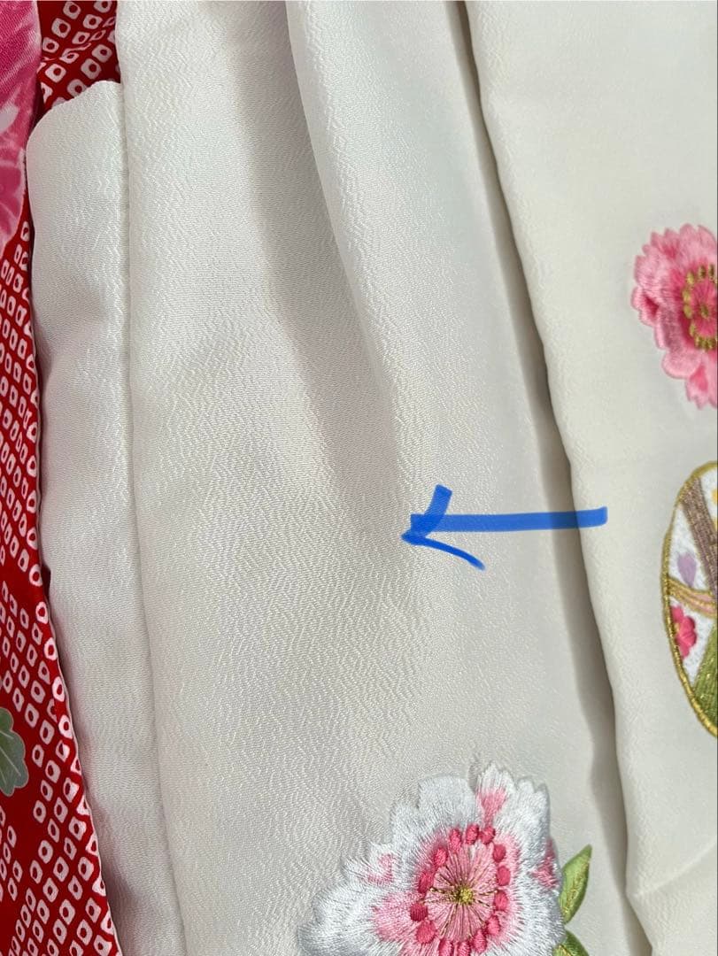 京都花ひめ 七五三 被布着物セット 赤色花柄 3歳華やか絞り風