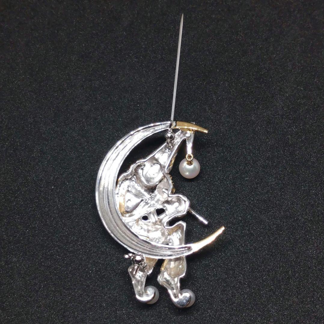 【極美品】ミキモト ブローチ ピエロ 三日月 真珠/パール シルバーゴールド