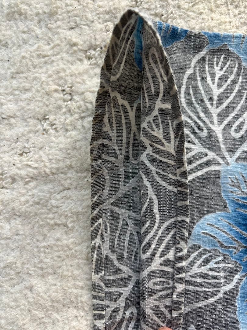 青い葉柄の浴衣　竺仙　綿紬　注染