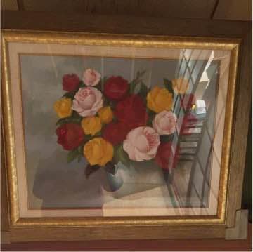 アンティーク 油絵 薔薇 K.nagataサイン入り