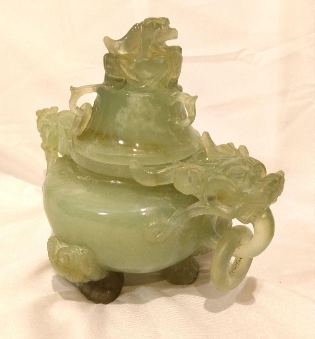 翡翠 三足香炉 龍