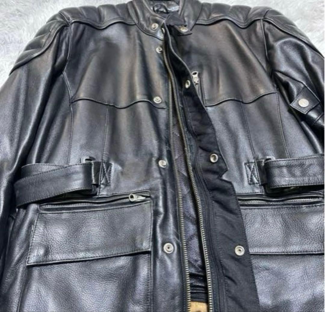 【良品】MOTO FIELD 牛革 レザーライダースジャケットBLACK LL