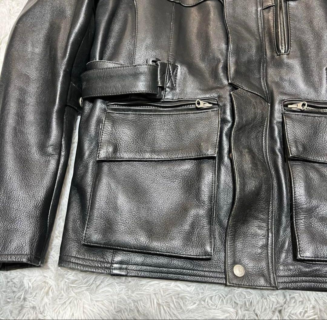 【良品】MOTO FIELD 牛革 レザーライダースジャケットBLACK LL