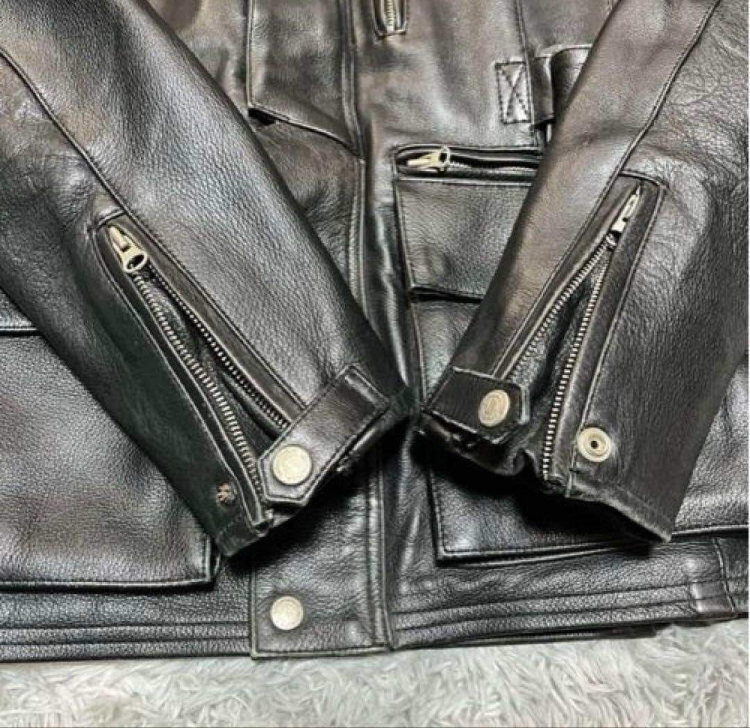 【良品】MOTO FIELD 牛革 レザーライダースジャケットBLACK LL
