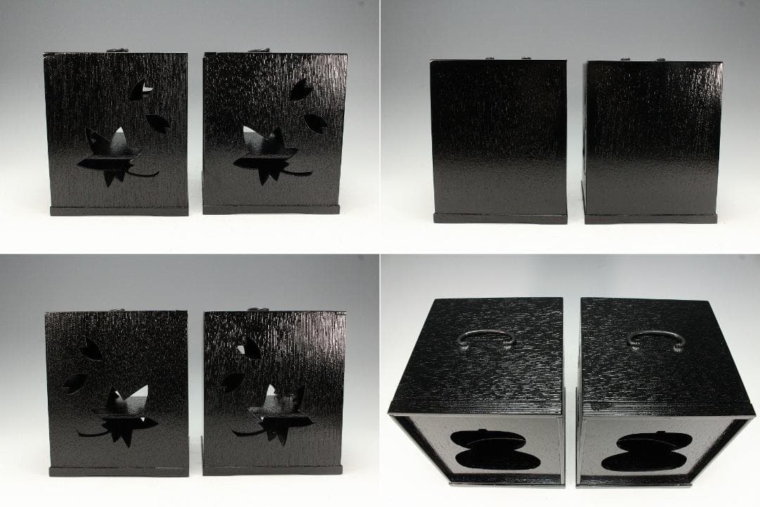 漆器 瓢窓 三段重 手提げ器 二段蓋物 弁当 一対 月見 正月(K-XA770)