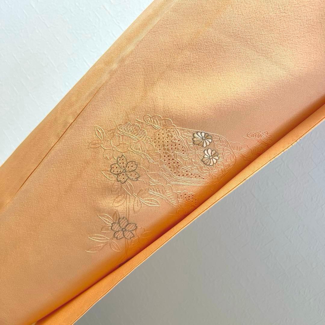 476 訪問着フルセット 正絹 薄オレンジ 薄橙 総刺繍 スワトウ 汕頭 上品