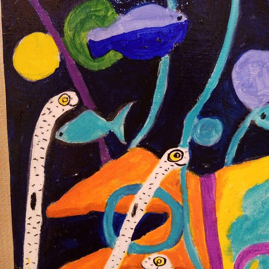 油絵　けい　チンアナゴの間を泳ぐ仲良し魚