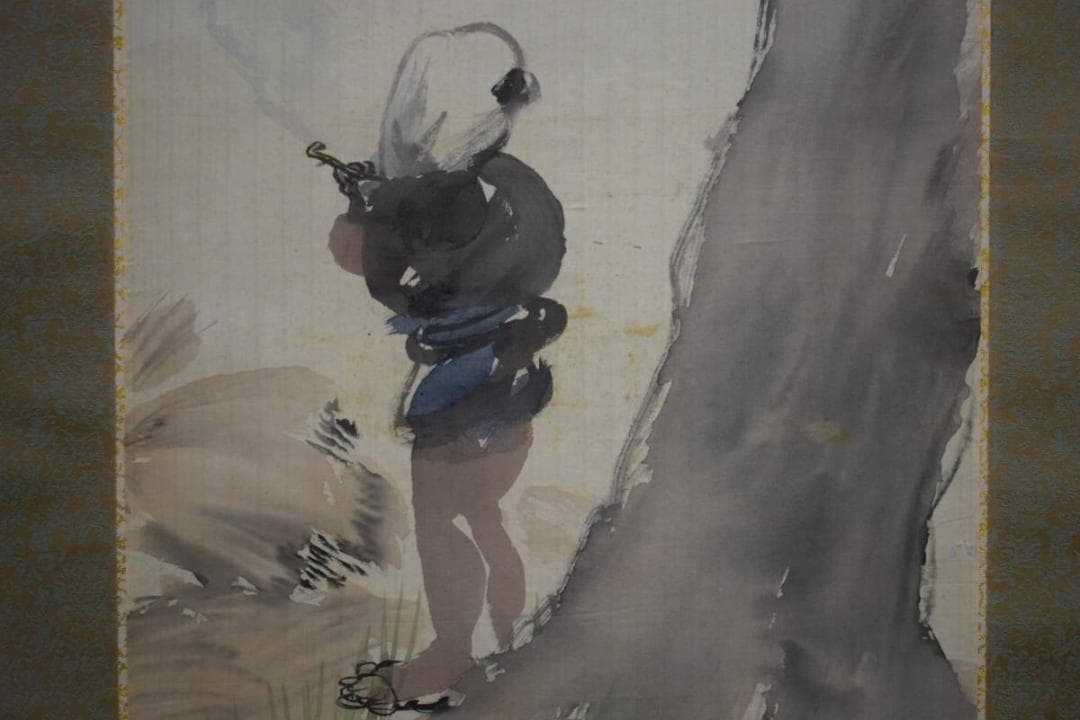 真作/耕亭/農夫図/布袋屋掛軸HE-449