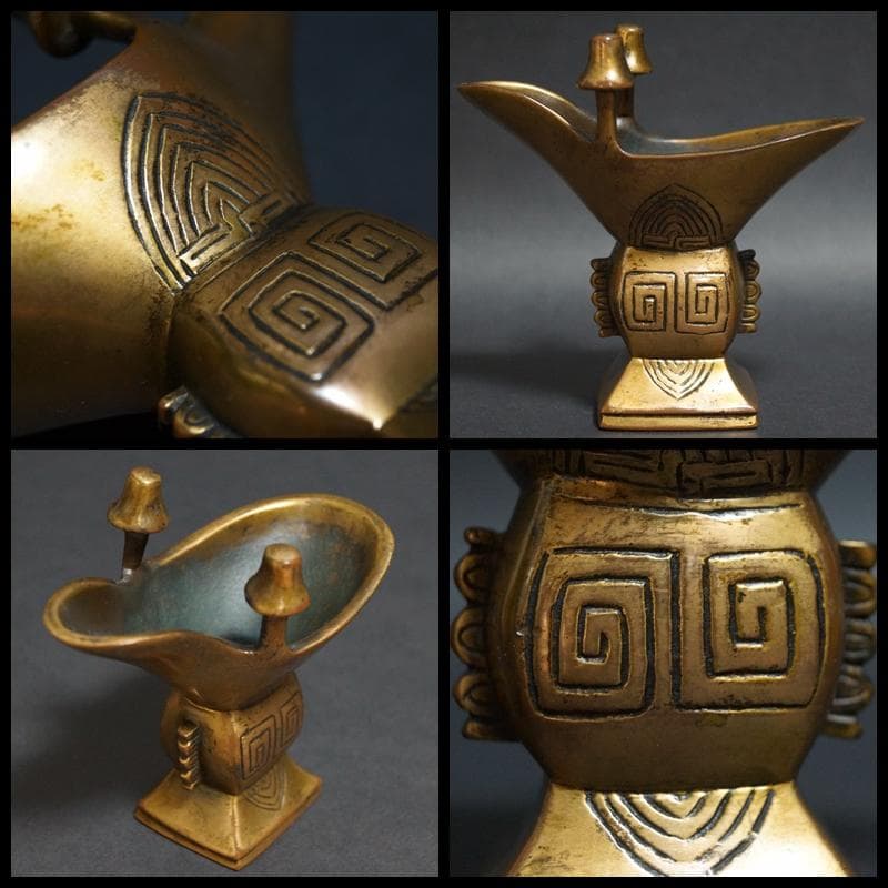 明治期 銅製 金工細工 爵 酒盃 酒器 置物 飾り物☆時代物☆