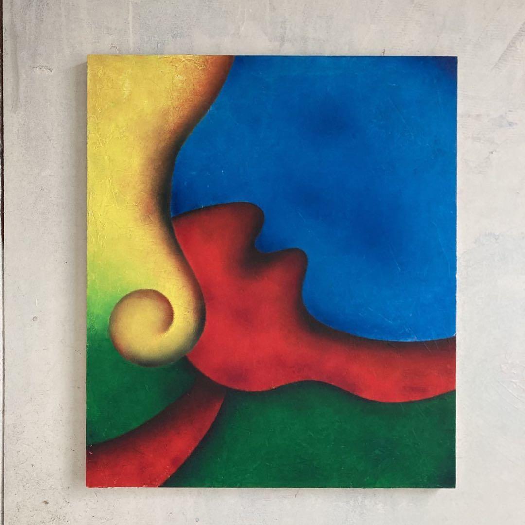 希少 古画 刀根広篤 「Chin-Tsu」 油彩画 極彩色 抽象画 F10号