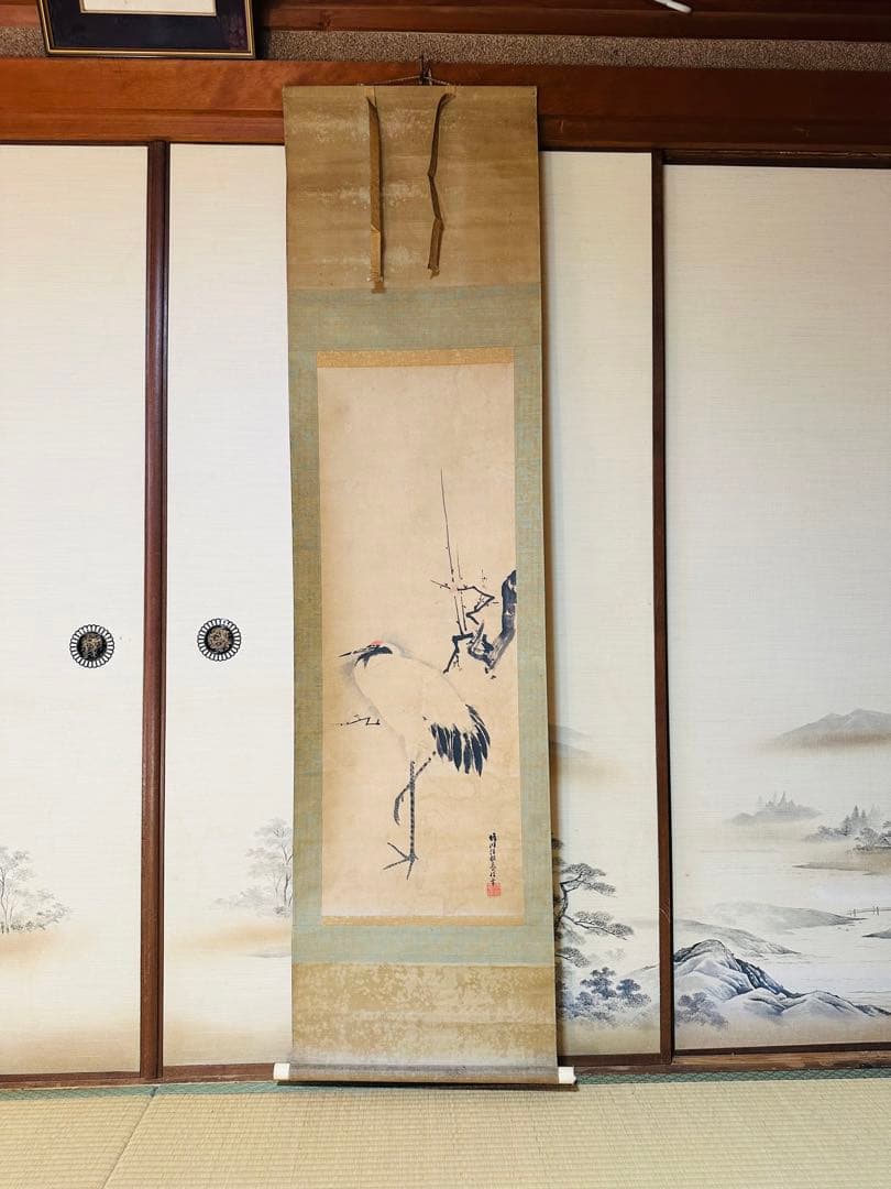 晴川庄眼　養信筆　　梅と鶴の図