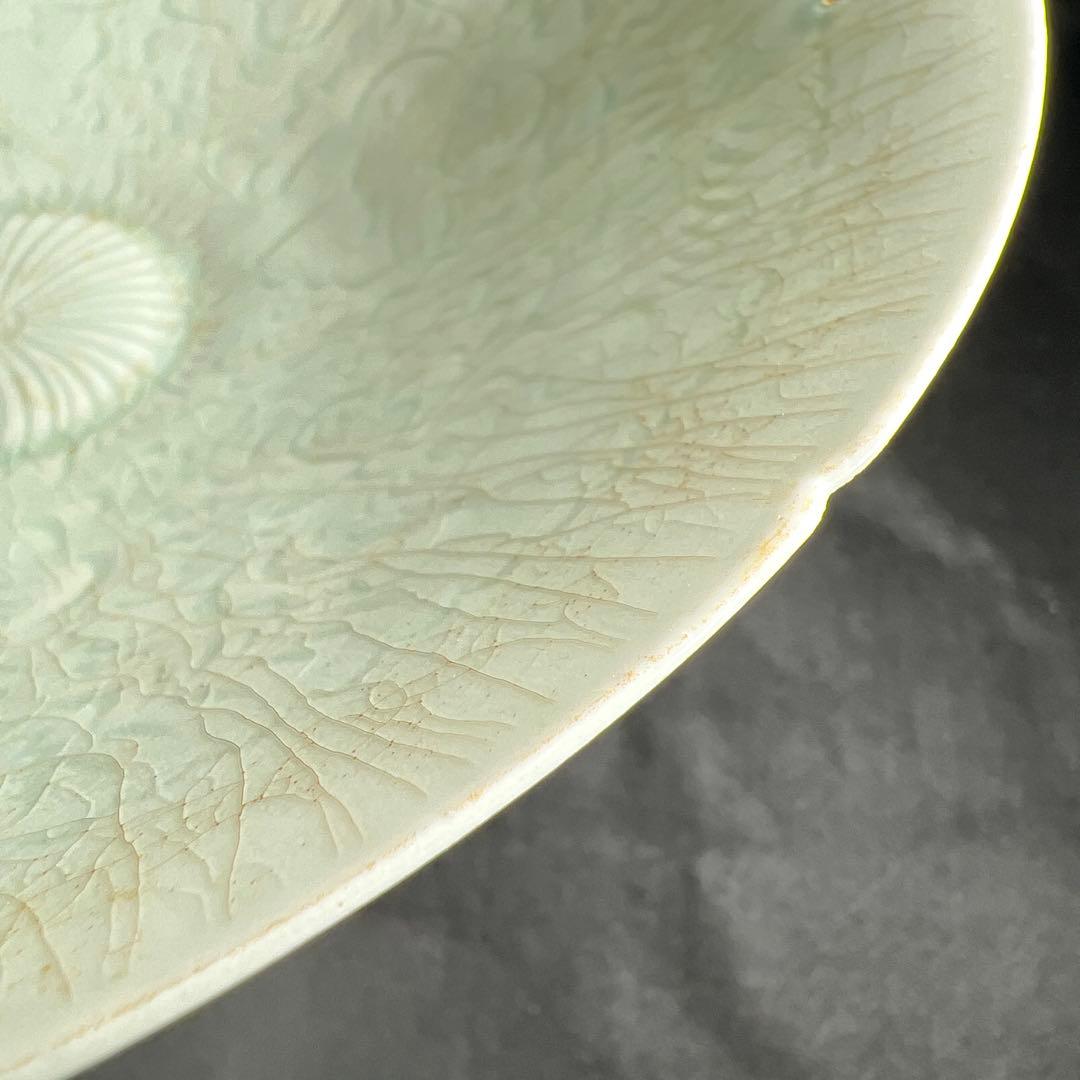 中国宋時代　青影陰刻輪花鉢　木箱付　直径約19.5㎝東Y8-0105☆2Fトヒカ