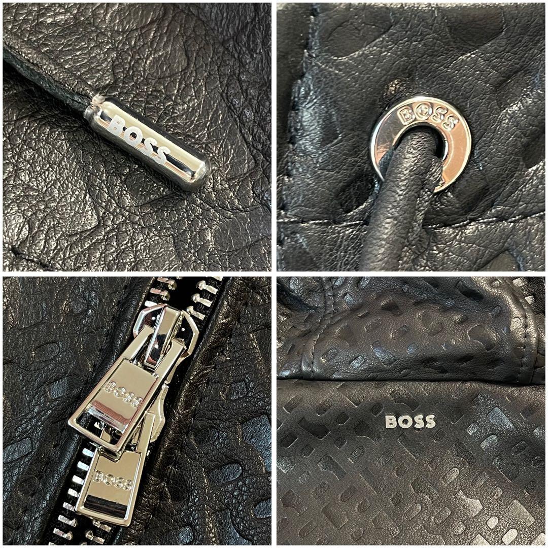 未使用タグ付/XXLサイズ/現行●HUGO BOSS レザージャケット エンボス