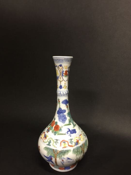 花瓶 青花五彩長頸瓶  20世紀中期中國景德鎮傑作