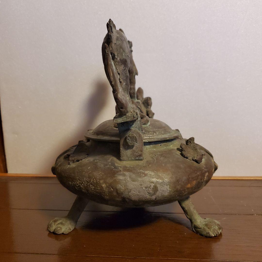 中国古玩　古銅製　双龍頭　香炉　希少品